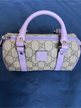 Gucci Lavender GG Canvas Mini Bowling Bag with Lilac Trim